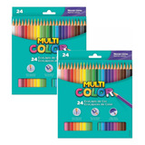 Kit 2 Caixas Lápis De Cor Multicolor 24 Cores Cores Lindas