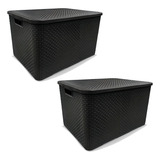 Kit 2 Caixas Organizadoras Rattan 15 Litros Com Tampa Preta