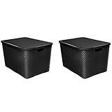 Kit 2 Caixas Organizadoras Rattan Com Tampa 42 Litros Grande Preto