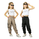 Kit 2 Calça Feminina Infantil Bloguerinha Tactel Jogger Carg