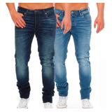 Kit 2 Calça Jeans Masculina Slim Fit Lycra Média E Escura