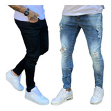 Kit 2 Calça Jeans Masculina Slim Fit Reta N  Skinny Lycra Nf