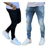 Kit 2 Calça Jeans Masculina Slim Fit Reta N Skinny Lycra Nf