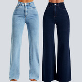 Kit 2 Calça Jeans Pantalona Wide Leg Trabalho Marmorizada
