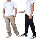 Kit 2 Calças Cargo Tatica Sarja Masculina Streetwear Com 2 Bolsos Laterais BR Alfa GG Regular Regular Preto Bege 