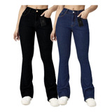 Kit 2 Calças Jeans Feminina Flare Lycra Premium Blogueiras