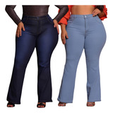 Kit 2 Calças Jeans Flare Feminina Levanta Bumbum C Elastano
