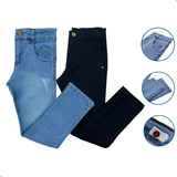 Kit 2 Calças Jeans Infantil Menino Slim Com Reguador Atacado