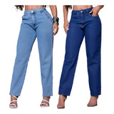 Kit 2 Calcas Jeans Mom Feminina Cintura Alta Blogueira Moda
