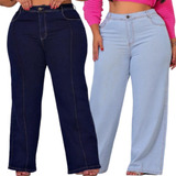 Kit 2 Calças Jeans Wide Leg Cintura Alta Premium