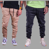 Kit 2 Calças Jogger Larga Masculina Sarja Fitnnes Elastico