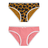 Kit 2 Calcinhas Infantis Menina Em Cotton Marrom Brandili