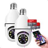 Kit 2 Camera Lampada Segurança Wifi + Cartão De Memória 64gb