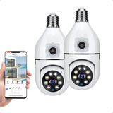 Kit 2 Câmera Lâmpada Wi fi Dupla Lente Giratória Ptz Sem Fio