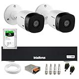 Kit 2 Câmeras Intelbras VHD 1530 B 5 Megapixel HDCVI Infra 30m IP67 DVR Intelbras MHDX 3004 C 4 Canais HD 1TB Barracuda