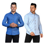 Kit 2 Camisa Jeans Masculina Manga Longa Slim Fit Social