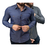 Kit 2 Camisa Jeans Masculina Slim Fit Pronta Entrega