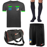 Kit 2 Camisa Preta Arbitro Futebol Short 1 Meião Brinde