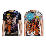 Kit 2 Camisas Anime Mangá Naruto Shippuden Rasengan Sasuke
