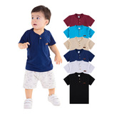 Kit 2 Camisas Gola Padre Henley Bebe Menino Manga Curta