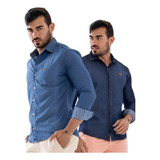 Kit 2 Camisas Jeans Manga Longa Comprida Masculina Slim