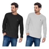 Kit 2 Camisas Masculina Manga Longa 100  Algodão Atacado