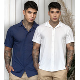 Kit 2 Camisas Sociais Masculina Manga Curta Viscose Premium