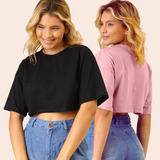 Kit 2 Camiseta Blusa Feminina Cropped Soltinha Estilosa