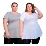 Kit 2 Camisetas Bata Plus Size Feminina Evasê G1 Até O G3