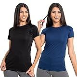 Kit 2 Camisetas Feminina Manga Curta Dry Fit Fitness Térmica Preto Azul G