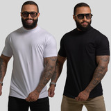 Kit 2 Camisetas Gola Média Slim Premium Basica Lisa Algodão