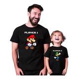 Kit 2 Camisetas Pai Filho Jogo Player Mario Dia Dos Pais
