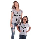 Kit 2 Camisetas Tal Mãe Tal Filha Tshirt Estampa Leão Baby Look ADULTO G INFANTIL 6 Cinza 