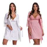 Kit 2 Camisola Amamentação Maternidade Com Robe Gestante V84