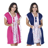 Kit 2 Camisola Com Robe Maternidade