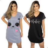 Kit 2 Camisolas Feminina Pijama Confortável Estampada Macia