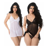 Kit 2 Camisolas Sensual Tule Transparente Feminina