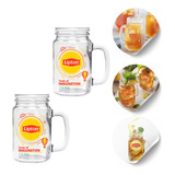 Kit 2 Canecas Mason Jar Vidro Chá Drink 350 Ml Lipton Icetea