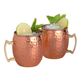 Kit 2 Canecas Moscow Mule Em Cobre Puro Martelada 500 Ml