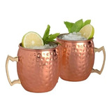 Kit 2 Canecas P Moscow Mule Em Cobre Puro 500 Ml Marteladas