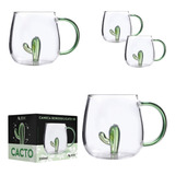 Kit 2 Canecas Xícara Cactus Verde 3d 350 Ml Chá Café Suco