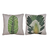 Kit 2 Capas Almofada Linho Bege Fruta Folha Planta 43x43cm