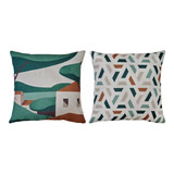 Kit 2 Capas Almofada Linho Casas Vila Campo Geometria 43x43