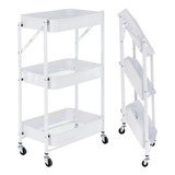Kit 2 Carrinho Multiuso Organizador Dobrável 3 Prateleiras Cor Branco