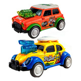 Kit 2 Carrinhos Fricção Carro Maluco Pula Mexe Motor Crazy D