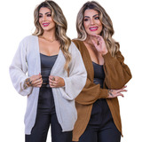 Kit 2 Casaco Feminino Básico Tricot Meia Estação Soltinho
