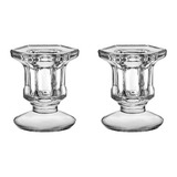 Kit 2 Castiçais De Vidro Porta Vela Enfeite Decoração