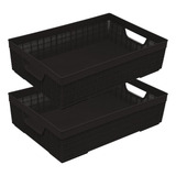 Kit 2 Cestos Organizador Armário Gaveta Lavanderia M 33x23 Cor Preto