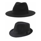 Kit 2 Chapéu Fedora Aba Curta E Média Unissex Gângster Preto