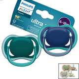 Kit 2 Chupetas Ultra Air Dupla Azul Verde 6 18m Avent Menino